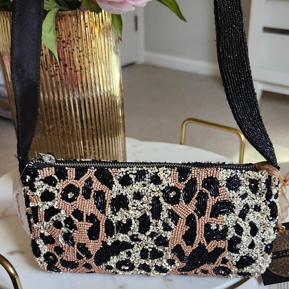 Beaded Leopard / Cheetah Print Handbag NEW - Picture 3 of 8